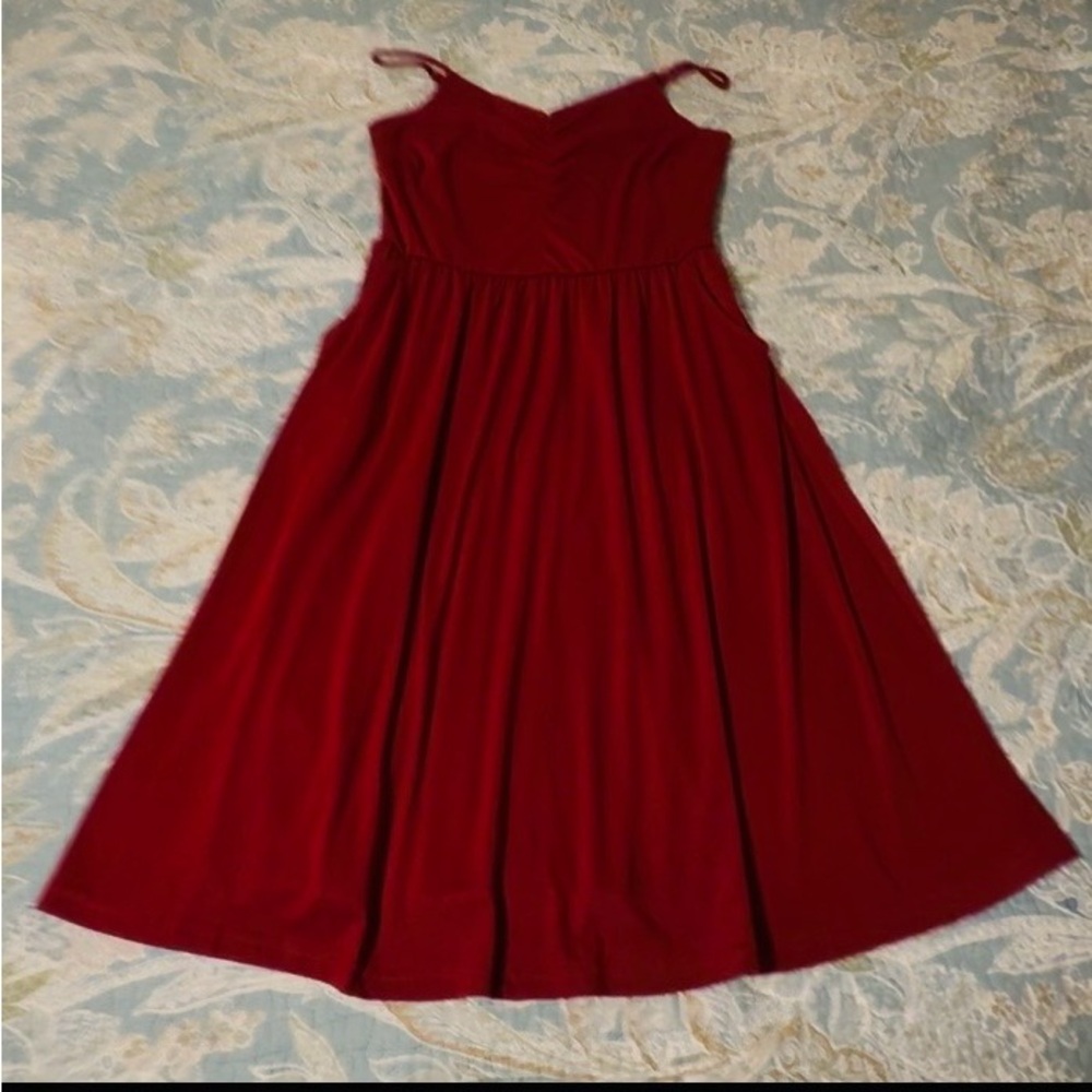 Yathon pleated spaghetti strap cotton sundress, red,sz med, barely used